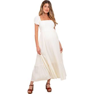 Pinkblush Ruffle Detail Square Neck Maxi Dress in Ivory at Nordstrom, Size Medium