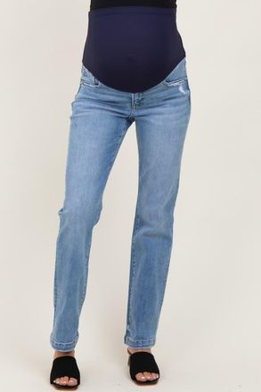 Pinkblush Mid Rise Straight Maternity Jeans in Blue at Nordstrom, Size 26