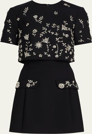 Oscar De La Renta Crystal Short-Sleeve Bolero Mini Dress