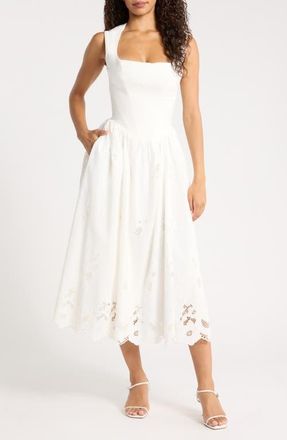 House of CB Safira Broderie Anglaise Detail Stretch Cotton Cocktail Dress in White at Nordstrom, Size X-Small