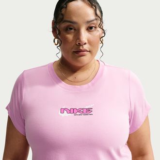 Nike Womens Nike Sportswear Chill Knit Slim Cropped T-Shirt (Plus Size) in Pink | IM6377-621
