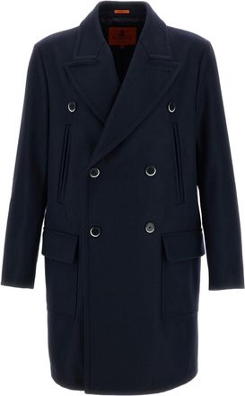 Barena Blue Navale Melton Wool-Blend Peak Lapels Peacoat