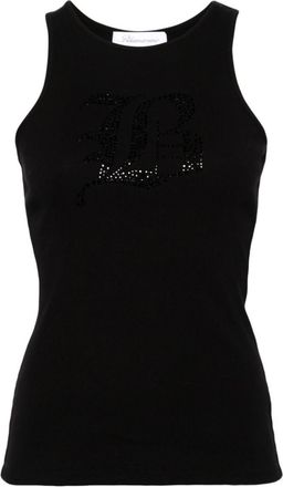 Blumarine Black Logo Ribbed Cotton Tank Top