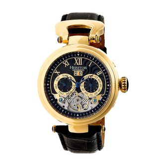 Heritor Ganzi Automatic Black Dial Black Leather Mens Watch HR3304