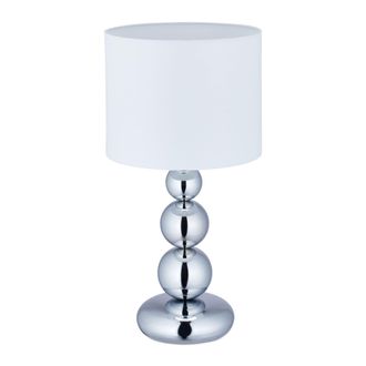 Relaxdays L&aacute;mpara Mesa Con Esferas, Luz Mesita Noche, Pantalla Tela, 50x25cm, E27, Sal&oacute;n, Dormitorio, Plateada Y Blanca - Relaxdays