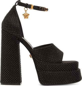 Versace Medusa Aevitas Platform Sandal - Dames - Sandalen met hakken - Zwart - 39 EU - Leer - Schoenen