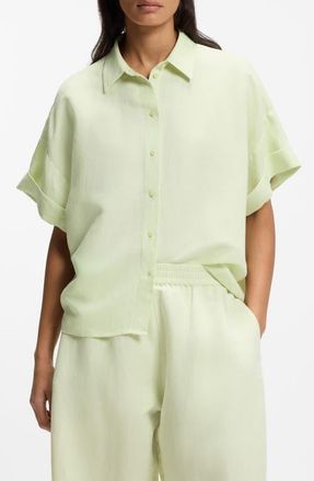 Boss Orange by Hugo Boss Bisenas Linen Blend Button-Up Shirt in Cucumber at Nordstrom, Size 14