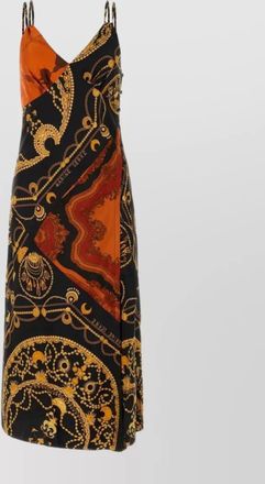 Marine Serre silk graphic print patchwork sleeveless v-neck asymmetric hem midi dress