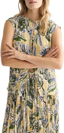 Scotch & Soda Micro Pleat Tie Front Top in Lucky Bandana Multi Parsnip at Nordstrom, Size 6 Us