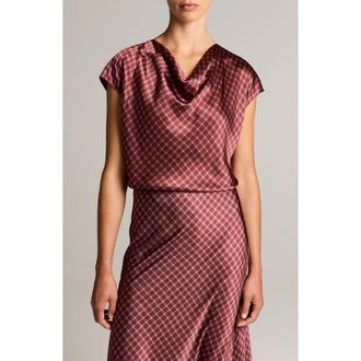 Vince Ombr Plaid Silk Cowl Neck Top in Black Rose/oak Buff at Nordstrom, Size Xx-Small