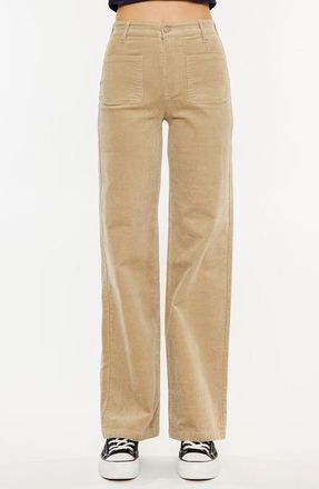 Kancan Saturn Ultra High Rise Wide Leg Corduroy Pants in Beige at Nordstrom, Size 28