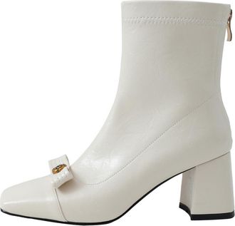 Generic Womens Square Toe Chelsea Boots Block High Heel Short Boots Faux Suede Ankle Boot with Side Zipper,White,5.5 UK