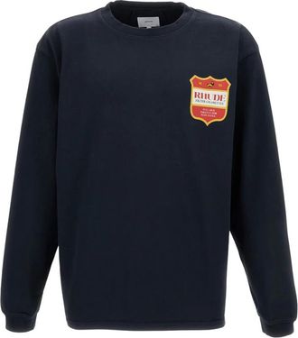 Rhude Tops, Heren, Zwart, S, Katoen, T-shirt met ronde hals en lange mouwen