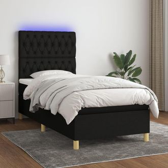 vidaXL Cama Box Spring Colch&oacute;n Y Luces Led Tela Negro 80x200 Cm Vidaxl