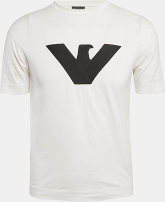 Armani White Logo Embroidered Jersey T-Shirt