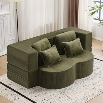 STILVORA Gran Sof&aacute; De Suelo Moderno Verde Con 4 Cojines Decorativos, Sof&aacute; De Franela C&oacute;modo, Colch&oacute;n Plegable De Espuma De Alta Densidad, Adecuado Para Sala De