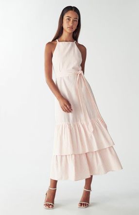 Willa Lou Tiered Dress in Peach Stripe at Nordstrom, Size 14