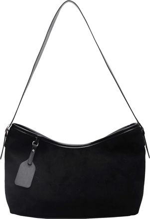 Generic Ladies Faux Suede Shoulder Bag w/Zipper for School Work Travel Daily Use(Black) (Black)