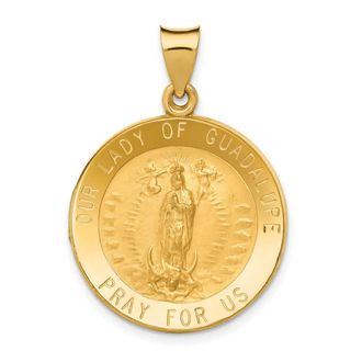 Diamond2Deal 14k Yellow Gold Polished Satin Our Lady of Guadalupe Medal Hollow Pendant