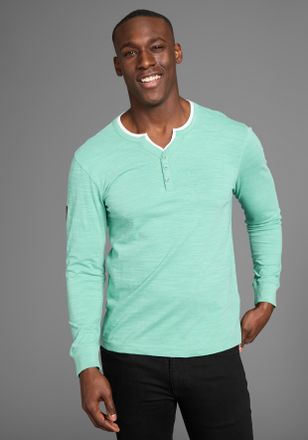 DELMAO Henleyshirt DELMAO, Herren, Gr. 4XL (68/70), gr&uuml;n (gr&uuml;n meliert), Single Jersey, Obermaterial: 80% Baumwolle, 20% Polyester, meliert, normal, Rundhals