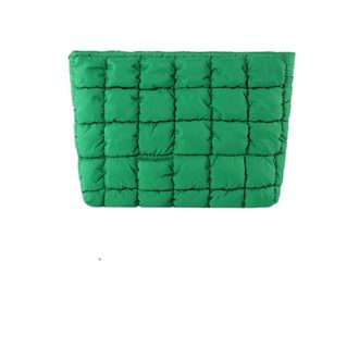 Generic Solid Color Quilted Design Clutch, New Cute Checkered Puffy Makeup Bag,Checkered Puffy Bag with Zipper for Women (Green)