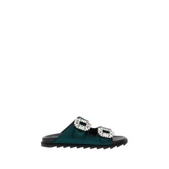 Roger Vivier Sliders, female, Green, Size: 7 US Slidy Viv Flat Sandals