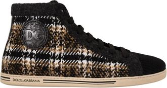 Dolce & Gabbana Beige Bruin Logo High Top Sneakers - Heren - Sneakers - Veelkleurig - 44 EU - Katoen - Schoenen