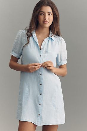 Pilcro Aly 100% European Linen Puff-Sleeve Mini Shirtdress