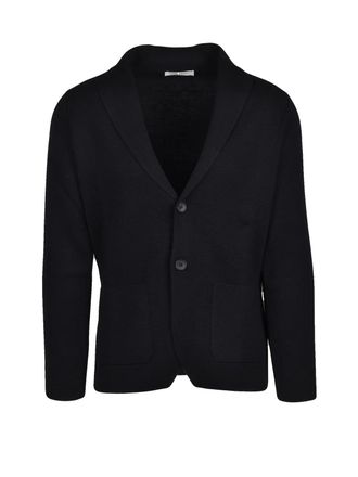 FILIPPO DE LAURENTIIS Double-Breasted Cropped Merino Wool Jacket with Shawl Collar