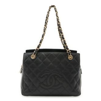 Chanel Black Grained Calfskin Shoulder Bag Tote Bag (Pre-Owned)