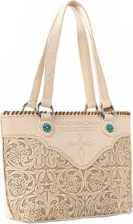 Montana West Tooled Floral Concealed Carry Tote Bag In Tan