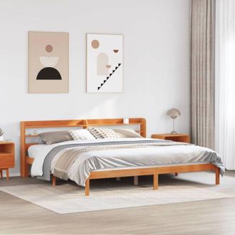 vidaXL Vidaxl - Estructura Cama Con Cabecero Madera Pino Marr&oacute;n Cera 200x200 Cm