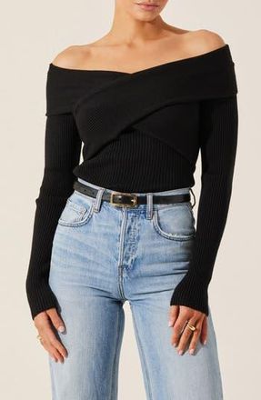 ASTR the Label Crossover Off The Shoulder Rib Sweater in Black at Nordstrom Rack, Size Small
