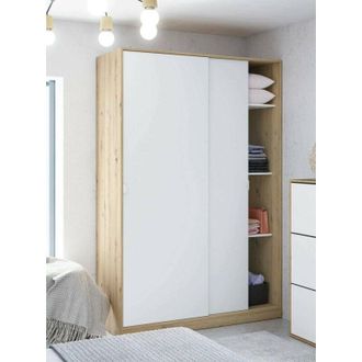 Dmora Dmora - Guardarropa Dnocer, Armario Dormitorio Con 2 Puertas Correderas, Mueble Con 3 Baldas Y Barra Perchero, 120x50h200 Cm, Blanco Y Roble Nodi