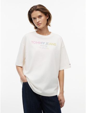 Tommy Hilfiger Womens Tommy Jeans Crystal Logo T-Shirt - White - XL