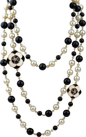Liv Oliver 18K Gold Black & White Pearl Necklace