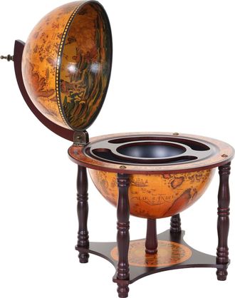 Hhg Nunca Usado] Globo Bar Hhg 525, Mesa Bar Minibar Botellero, Globo &Oslash; 33cm Madera De Eucalipto Certificado Mvg