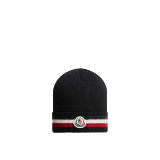 Moncler Moncler Tricolor Wool Beanie, Men, Black, Size: One Size