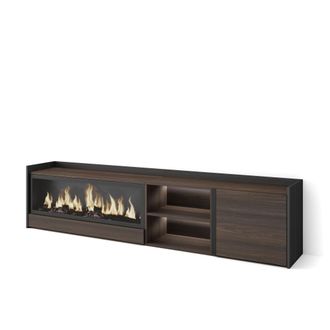 Skraut Home Skraut Home - Mueble Tv, Televisi&oacute;n, Muebles De Sal&oacute;n, Almacenaje, 212x35x50cm, Para Tv Hasta 80, Chimenea El&eacute;ctrica Xxl, Led, Estilo Moderno, Roble O