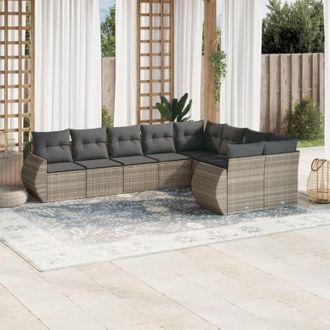 vidaXL Set Muebles Jard&iacute;n 9 Pzas Y Cojines Rat&aacute;n Sint&eacute;tico Gris Claro Vidaxl