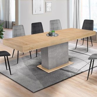 IDMarket Idmarket - Mesa de comedor extensible eden 6-10 personas efecto madera y hormigón 160-200 cm