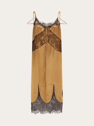 Ferragamo Donna Slip dress in raso e pizzo Beige