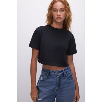Good American Womens Cotton Cropped T-Shirt | Black, Size Large | Good American by Khlo&Egrave; Kardashian