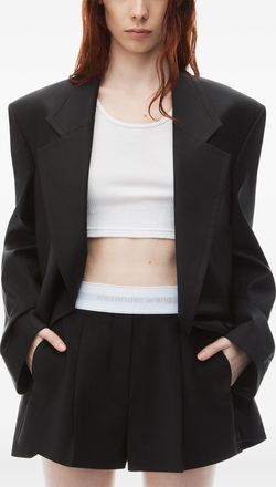 Alexander Wang Alexander Wang Womens High Waisted Pleated Short With Logo Elastic - Black Wool - Size 12 UK