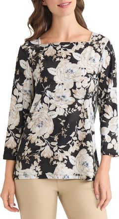 Jones New York Floral Square Neck Top in Jones Black Multi at Nordstrom, Size X-Small
