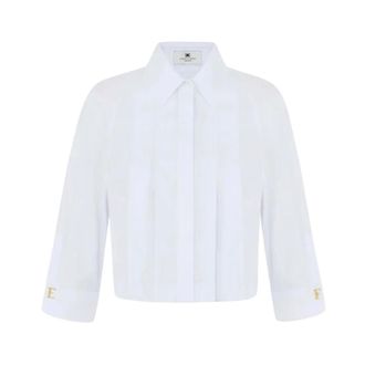 Elisabetta Franchi Katoenen overhemd met plastron en manchetknopen - Dames - Blouses & Shirts - Wit - Maat: M Katoen