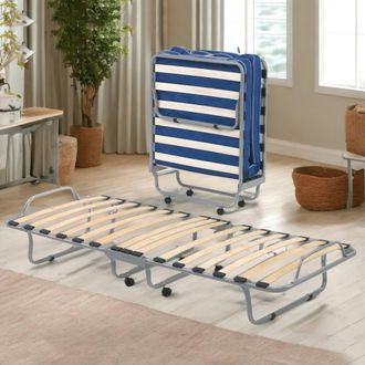 Dmora Dmora - Cama Plegable Damati, Cuna Ortop&eacute;dica Plegable Individual, 100% Made In Italy, Cuna Con Funda De Ecopiel, Con Colch&oacute;n Cm 80x190 Incluido, T&oacute;rt