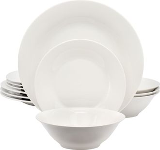 Gibson Home Everyday 12 Piece Round Fine Ceramic Dinnerware Set in White