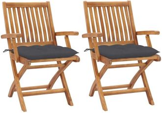 vidaXL Vidaxl - Sillas De Jard&iacute;n 2 Uds Madera Teca Con Cojines Gris Antracita