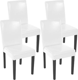 Hhg Juego de 4 sillas de comedor Silla de cocina Littau con certificación mvg, Cuero sintético, blanco, patas oscuras